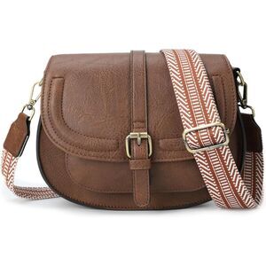 Women Dark Brown Guitar Strap Imported Vegan Leather Small Saddle Crossbody Bags